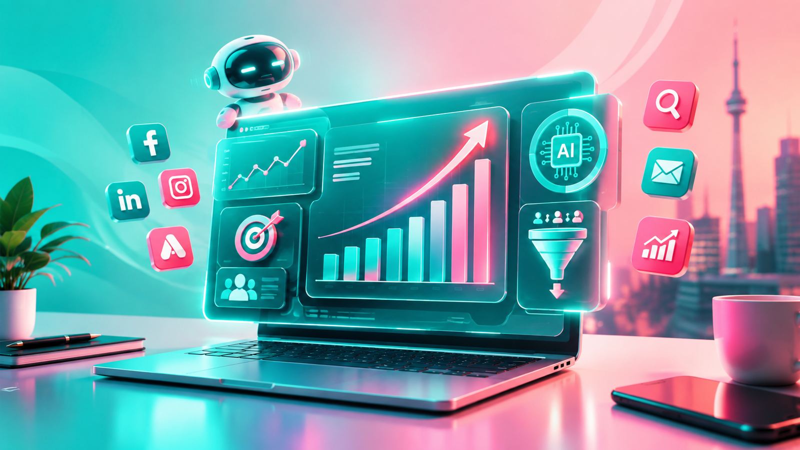 AI-powered marketing dashboard illustration